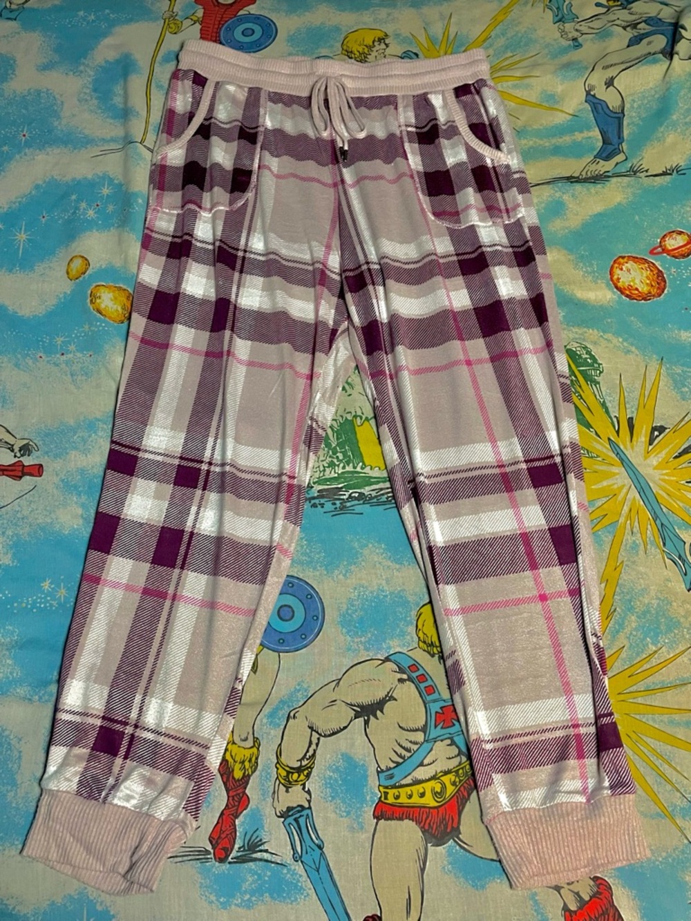 Plaid Lounge Pants in Pink and Burgundy Secret Treasures XL
